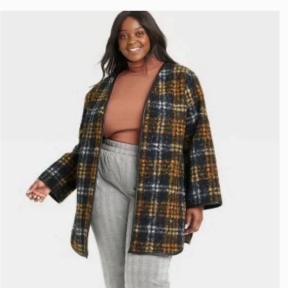 Ava and Viv Plus Size Plaid Teddy Open Front Cardigan Overcoat Size 1X - Picture 1 of 8